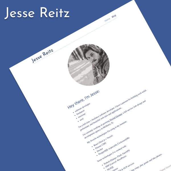 Image of website built by Digital Ground for Jesse Reitz